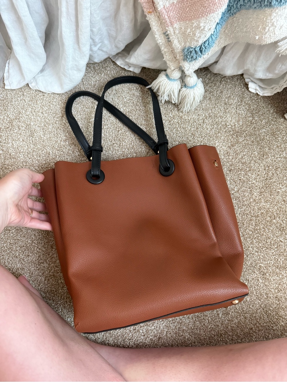Anthropologie Brown Tote with Black Handles